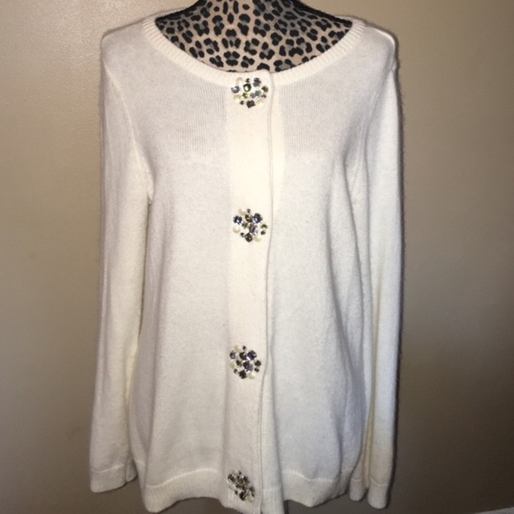 White Embellished Jewel Snap Closure Cardigan